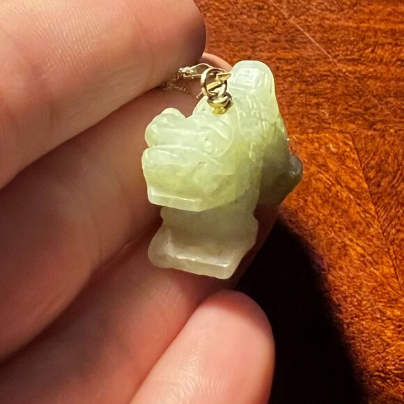 Carved Jade Dragon Pendant Necklace On 14K Gold Chain Unique Elegant  Jewelry - Picture 8 of 11